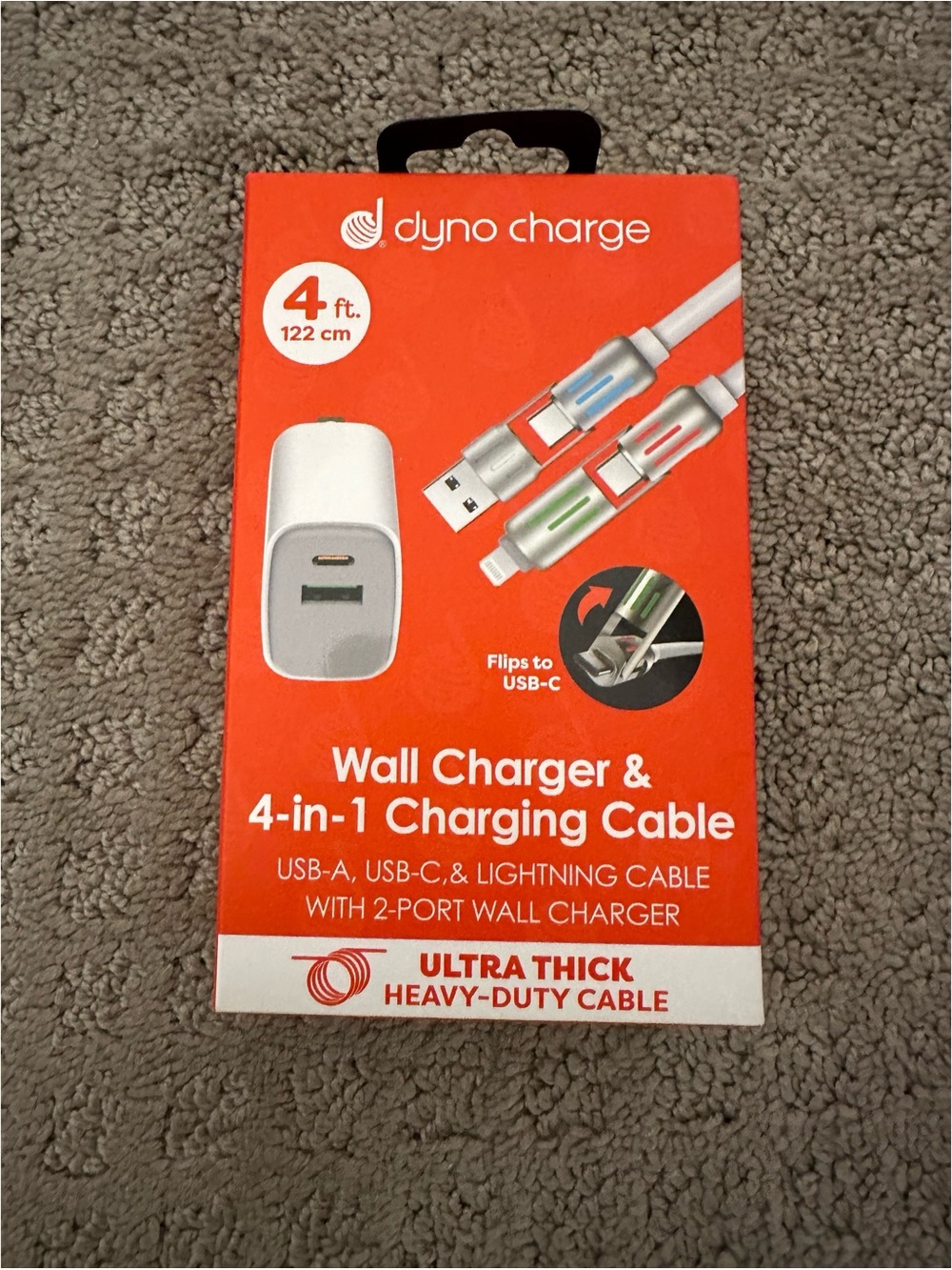 BRAND NEW Dyno Charge 4 ft. Wall Charger & 4-in-1 Charging Cable Kit